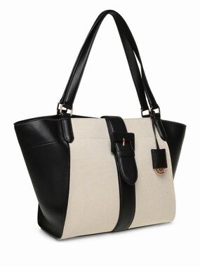 NWT Anne Klein Black & Ivory Canvas Tote Bag